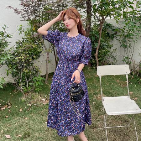 RM33590#新淑女碎花法式浪漫收腰显瘦连衣裙