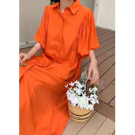 RM33618#日韩系春夏新款纯色单排扣长连衣裙