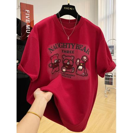 RM33624#特大码300斤磨毛短袖T恤女宽松德绒上衣