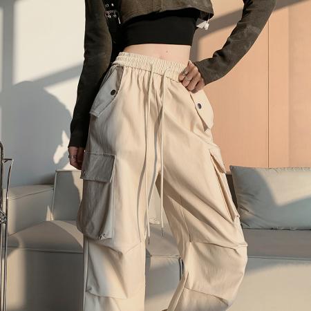 RM33626#工装裤女春季2024新款休闲小个子阔腿直筒美式束脚运动裤子