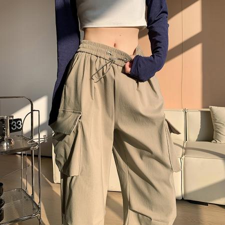 RM33646#美式工装裤 新款高腰垂感宽松显瘦直筒休闲阔腿裤女