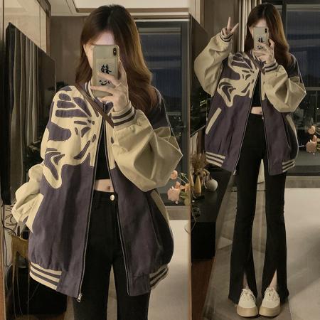 RM33655#美式复古棒球服外套 新款初中高中学生宽松立领夹克