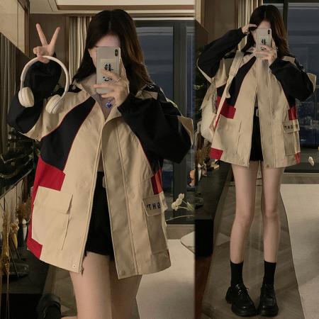 RM33656#慵懒风休闲连帽工装外套女 洋气百搭设计感派克服