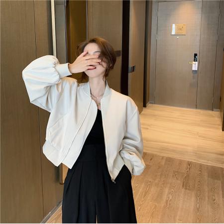 RM33670#韩版简约长袖百搭短款夹克棒球服外套