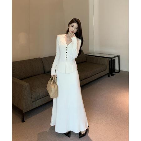 RM33695#重工套装纸片人翻领针织收腰开衫毛衣半身裙套装