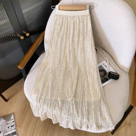 RM33704#新款重工闪亮珠片blingbling高腰气质松紧腰鱼尾半身裙