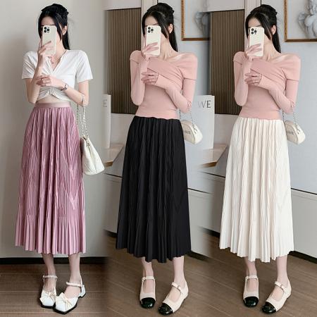 RM33709#肌理感褶皱半身裙早春2024年新款设计感小众长裙高腰百褶裙