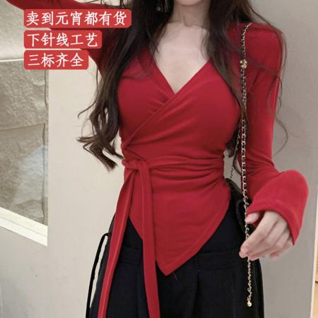 RM33719#下针线工艺、卖到元宵都有货辣妹纯色小心机短款T恤上衣