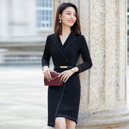 RM33723#职业连衣裙 女装ol气质时尚正装黑色工装大码工作服包臀裙子