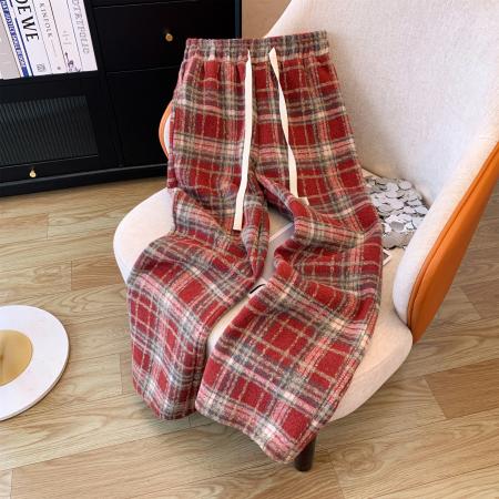 RM33729#新款格子长裤百搭显瘦宽松女加绒休闲裤