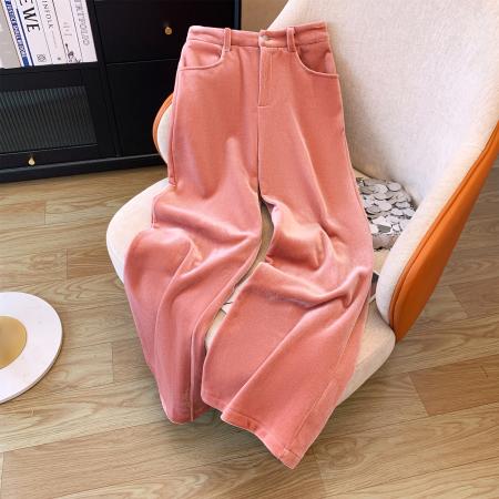 RM33731#丝绒高腰阔腿裤女宽松直筒秋冬季新款百搭休闲长裤