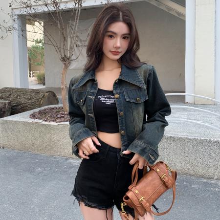 RM33740#新款复古牛仔短外套女