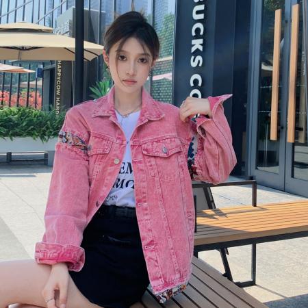 RM33743#美式复古拼接宽松设计感牛仔外套工装夹克上衣