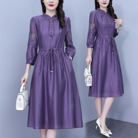RM33753#天丝连衣裙女 新款真丝桑蚕丝高端洋气质妈妈收腰显瘦裙子