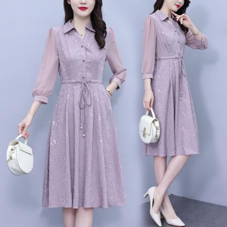 RM33754#香云纱连衣裙 新款时尚雪纺拼接高端洋气质妈妈真丝裙子