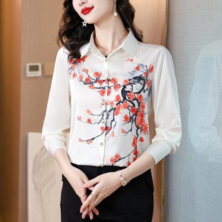 RM33761#真丝衬衫女桑蚕丝时尚百搭长袖气质翻领衬衣 女士新款