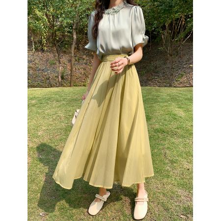 RM33763#雪纺纱半身裙韩版显瘦百褶蛋糕裙中长款高腰长裙子