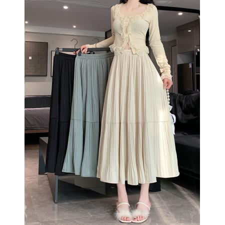 RM33769#新款显瘦缎面压褶半身裙百搭韩版洋气