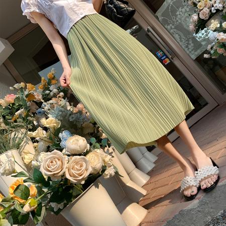 RM33786#半身裙女中长款春夏新款高腰设计感a字百褶裙韩版显瘦伞裙子