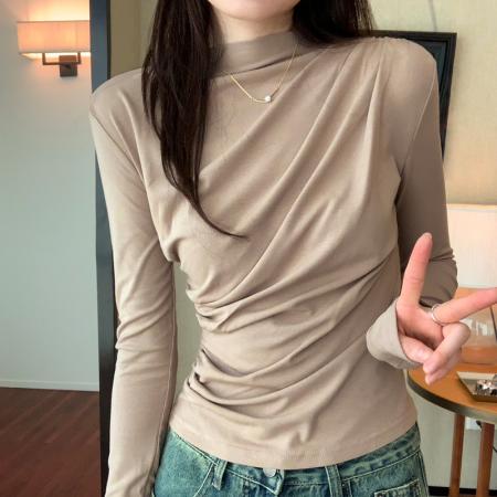 RM33796#抽褶设计感小众修身辣妹打底衫女 新款长袖上衣