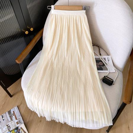 RM33805#新款高腰网纱压褶中长款显瘦百搭韩版A字半身裙