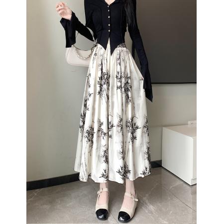 RM33811#新款不规则印花中国风半身裙a字裙显瘦