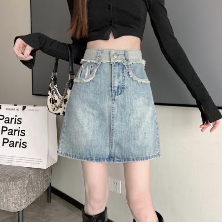 RM33826#简约性感辣妹个性毛须水洗棉质牛仔半身裙短裤女