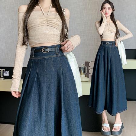 RM33846#桂儿拉伸身高比例2024春夏牛仔半身裙女设计感高腰显瘦a字裙