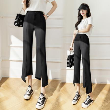 RM33847#开叉微喇西装裤女宽松阔腿小个子九分休闲裤