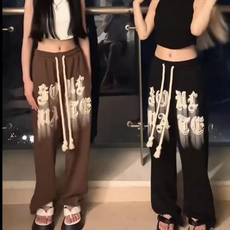 RM33914#日系长裤自然腰流行潮流原宿慵懒文艺女新款阔腿裤简约休闲裤百搭