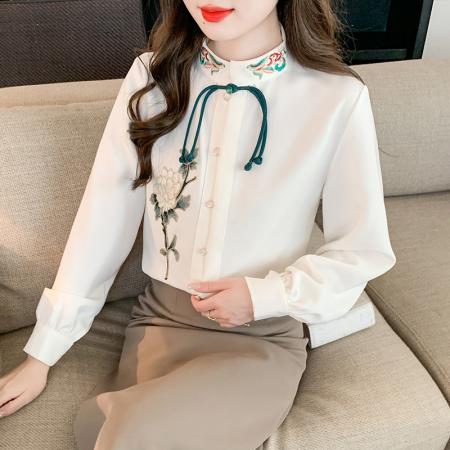 RM33919#新款新中式国风刺绣衬衫女设计感气质百搭上衣