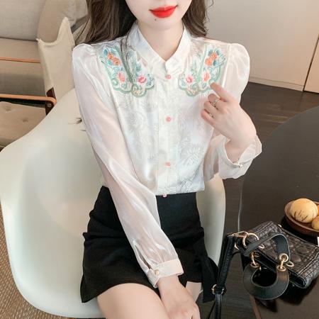 RM33920#新款新中式国风提花刺绣衬衫女设计感气质百搭上衣