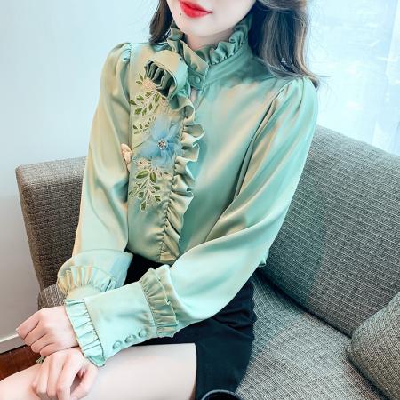 RM33922#新款气质上衣潮法式重工刺绣立体装饰蕾丝衬衣女