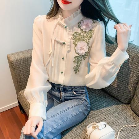 RM33925#新款女长袖雪纺甜美荷叶领衬衫