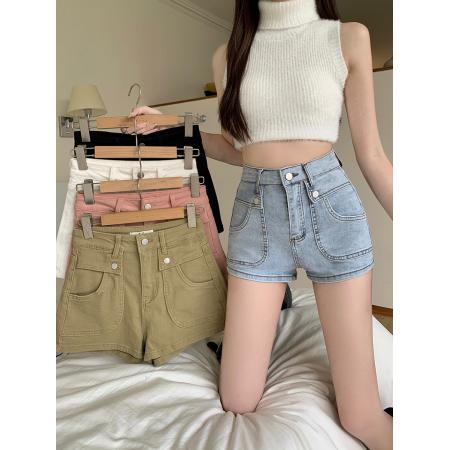 RM33933#美式辣妹高腰复古牛仔短裤女夏季2024新款弹力包臀紧身裤子