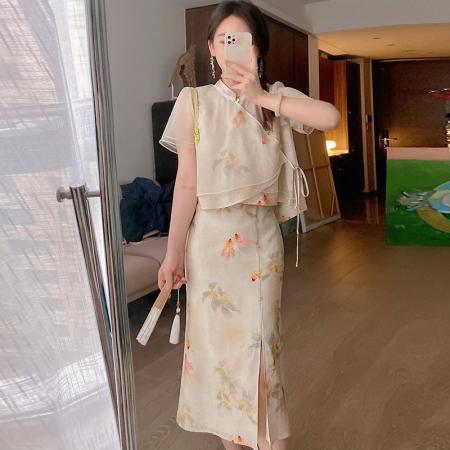 RY2731#新中式国风套装女小个子夏季显瘦两件套裙装
