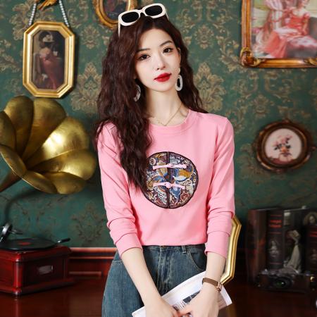 RM33967#设计感中国风刺绣正肩长袖时尚洋气大气套头休闲上衣