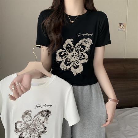 RM33970#新款  40支210克92%棉 8%氨纶 正肩短袖T恤女纯棉