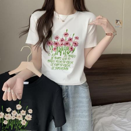 RM33971#春夏新款  40支螺纹210克92%棉 8%氨纶 短袖T恤女修身