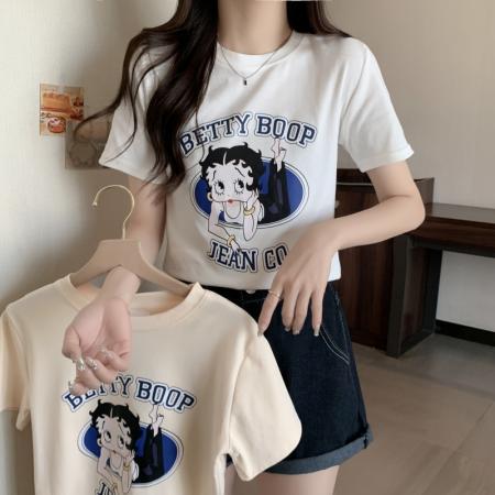 RM33975#春夏新款  40支210克92%棉 8%氨纶 正肩短袖T恤女纯棉