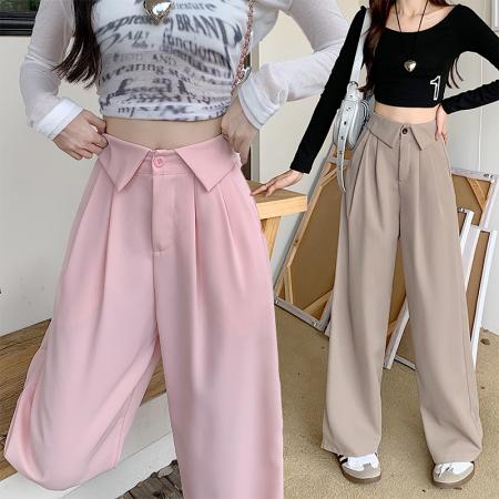 RM33980#韩系甜美2024新款西装裤春夏直筒垂感阔腿裤高腰纯色休闲长裤