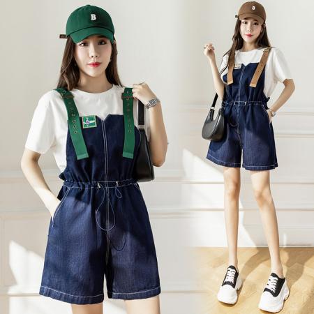 RM33988#复古港味背带牛仔短裤女2024春夏新款宽松时尚收腰休闲阔腿