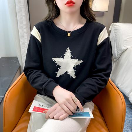 RM33996#新款百搭休闲圆领套头拼接长袖女装宽松时尚上衣