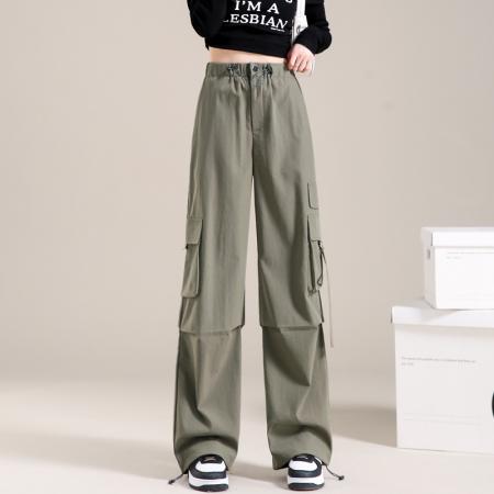 RM34016#美式多口袋工装裤女春装新款高腰宽松小个子休闲直筒束脚裤
