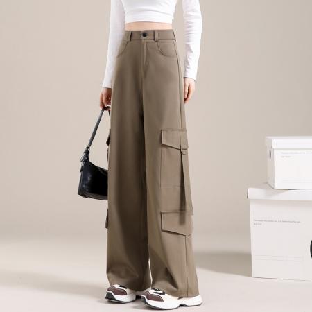 RM34017#美式工装裤春装女 新款高腰宽松阔腿裤休闲裤显瘦直筒裤