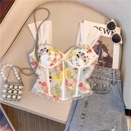 RM34024#蕾丝刺绣鱼骨吊带背心内搭外穿设计感纯欲性感辣妹抹胸上衣