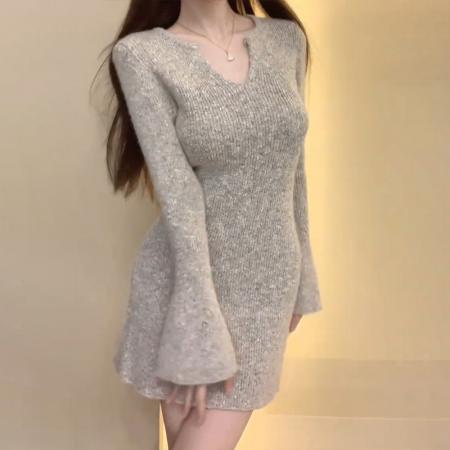 RM34033#新款小个子针织毛衣连衣裙子女秋冬高级内搭打底小妈包臀短裙