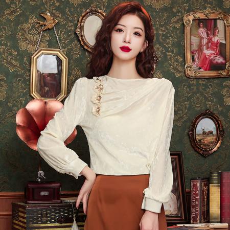 RM34035#新款港风小衫不规则单边褶皱立体花气质上衣宽松修身