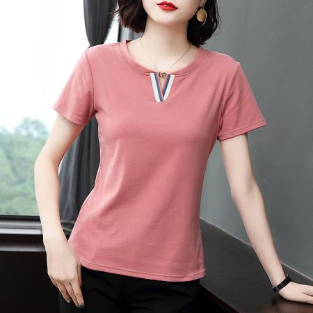 RY2733#纯棉v领短袖T恤女修身显瘦洋气夏季新款小衫减龄上衣