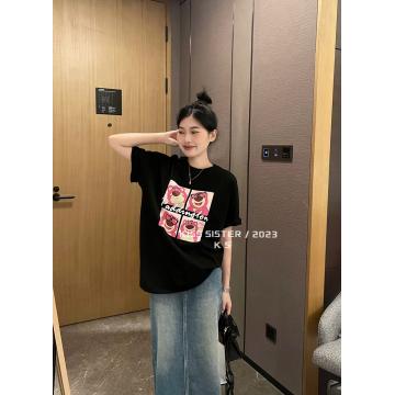 PF26#韩版童趣风草莓熊印花短袖T恤女宽松慵懒减龄学生上衣ins潮